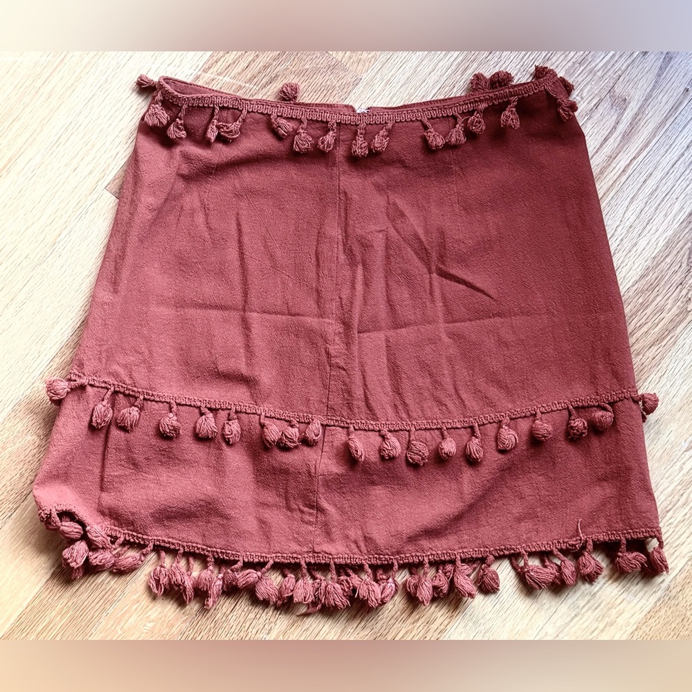 SHEIN Rust Burnt Orange Tassel Mini Skirt sz M